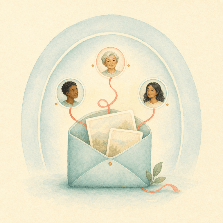 A private family circle connected to a keepsake envelope